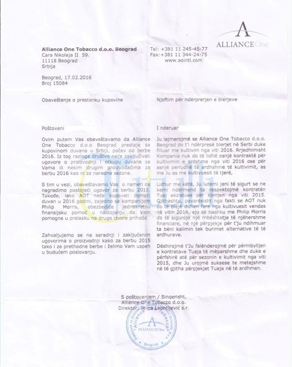 Alliance ndërprenë edhe zyrtarisht blerjen e duhanit, prodhuesit në situatë të vështirë