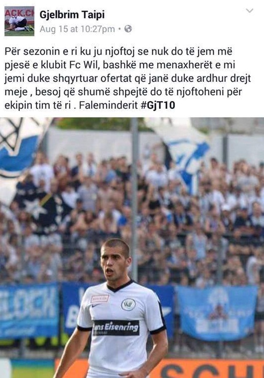 Gjelbrim Taipi largohet nga ekipi zviceran
