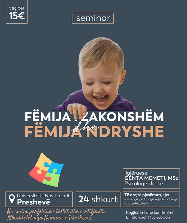 Seminar "Fëmija i zakonshëm dhe fëmija ndryshe" në Preshevë, regjistrohu